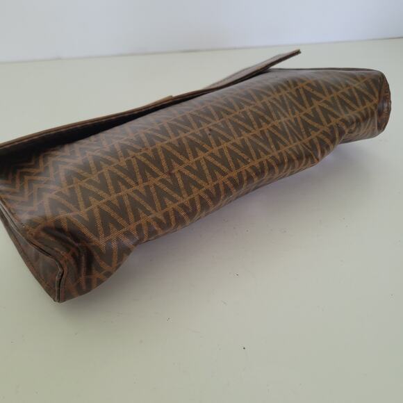 Mario Valentino V Bag Clutch Envelope Vintage Handbag Zip Designe Italian Brown - Picture 8 of 11
